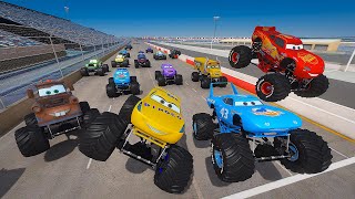 Cars Monster Truck Obstacle Race   McQueen Mater Miss Fritter The King Cruz Ramirez and Friends