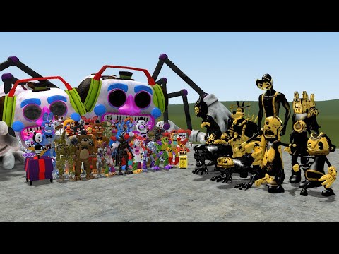 ALL FNAF 1-9 SECURITY BREACH ANIMATRONICS VS BENDY THE DARK REVIVAL in Garry's Mod!!