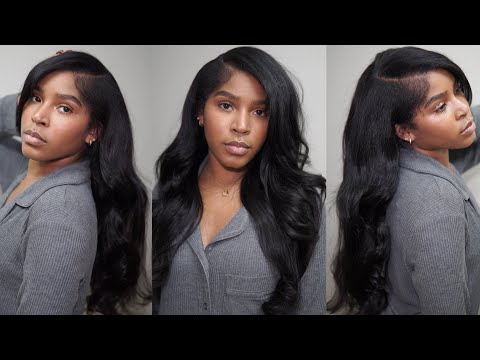 EASY LAST MIN HAIR TUT| DEEP SIDE PART QUICKWEAVE + 24 IN BODYWAVE BUNDLES | BEAUTYFOREVER