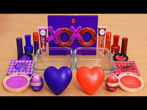 Purple vs Red - Mixing Makeup Eyeshadow Into Slime ASMR