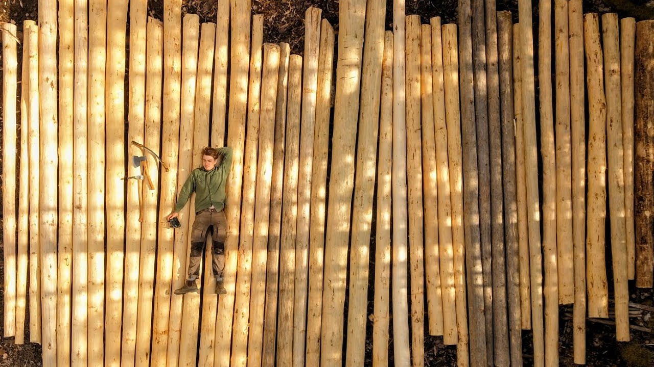 All Logs Peeled for Off Grid Log Cabin! 12 - One Man Traditional Log Cabin series