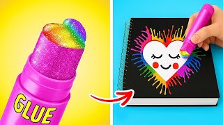 BEAUTIFUL ART HACKS 💝 School Drawing Challenge 🤫 Painting Techniques by 123 GO SCHOOL