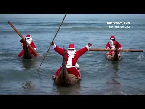 YouTube video thumbnail: Peruvian Fishers Don Santa Suits, Offer Free Reed Boat Rides