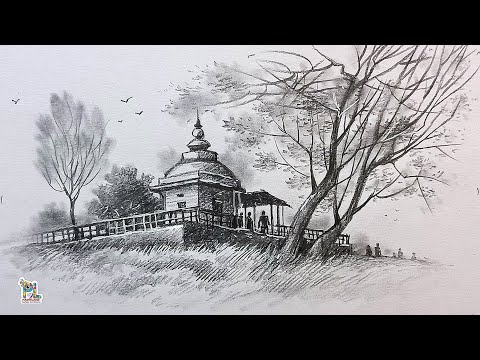 How to draw Temple in Nature by Pencil Art