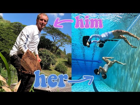 He works like this so she can play in the pool! [Landscape VLOG]