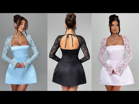 How to cut and sew a trendy A-line dress with a queen ann neckline and funnel sleeve || lace yoke