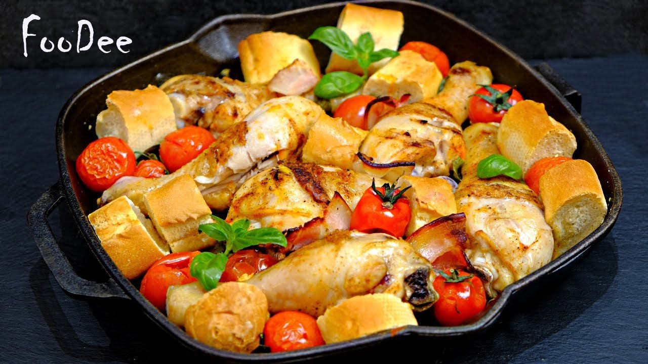 Курочка 3 в 1 хлеб, овощи, мясо! Сытный ужин быстро и вкусно в одной сковородке! Курица в духовке