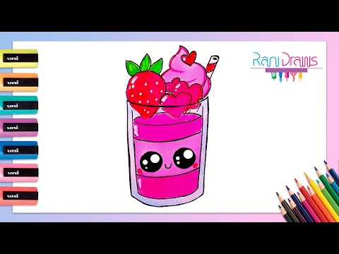 Cómo dibujar una MALTEADA DE FRESA kawaii - Paso a paso