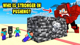 Monsters & Herobrine vs Titan JJ Drillman: WHO IS STRONGER IN PUSHING? - Maizen Minecraft Animation