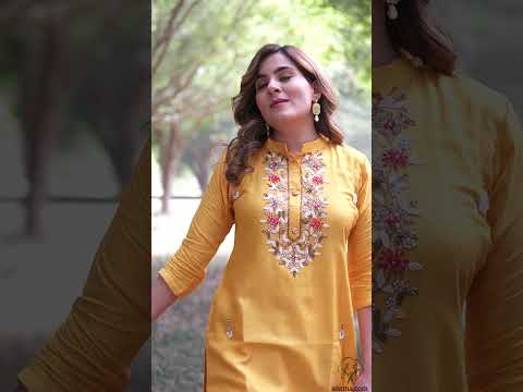 South cotton kurti and pant with thread embroidery work - Kurti Fashion