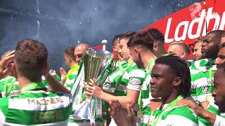 Celtic lift the 2018 Premiership trophy at Celtic Park