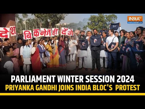 Parliament Winter Session: Priyanka Gandhi joins INDIA Bloc's protest Protest Over Adani Issue