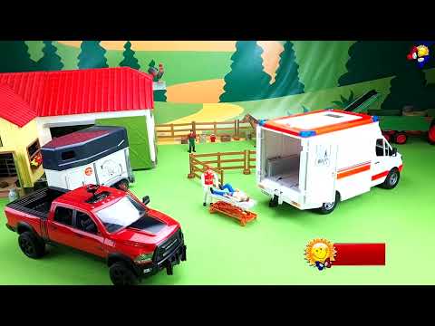 🚒 Camion de pompiers, ambulance et police à la rescousse | Incendie à la ferme !