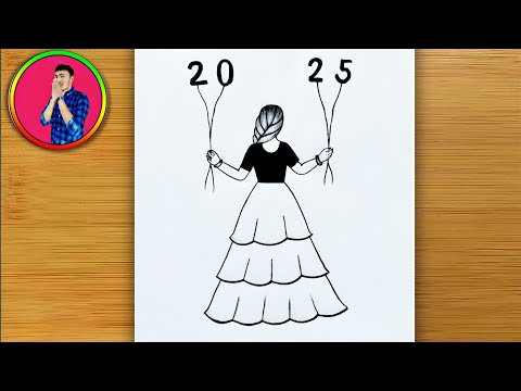 New year drawing 2025 | Happy new year drawing 2025 | Girl celebrating new year | New year drawing