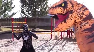 Black Spider-Man vs T-Rex Dinosaur Battle - Spiderman Avengers Heros