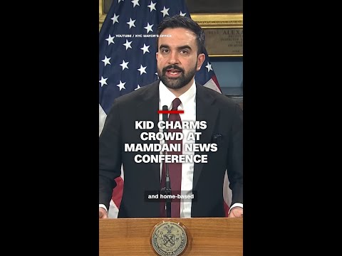 Kid charms crowd at Mamdani news conference