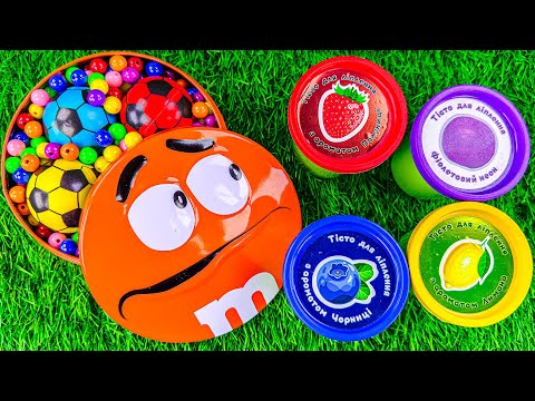 Satisfying Video | Orange Container M&M's & Space Color PlayDoh with Magic Soccer Balls ASMR