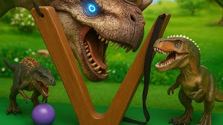 Dino Rescued by slingshot,Fun Game with Ankylosaurus,T-rex, Euoplocephalus, Triceratops, Stegosaurus