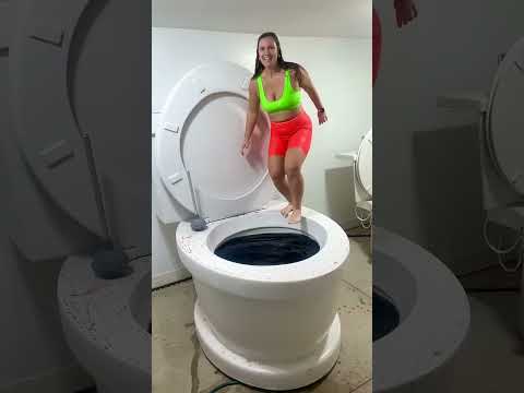 SUPER HIGH JUMP into Worlds Largest Toilet Black Pool in Slow Motion BIG SPLASH #shorts