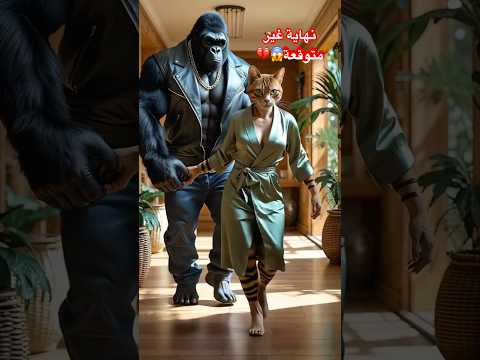 القطة الشريره🐱خانت زوجها مع الغوريلا الضخمة السئ🦍😡 ولكن النهاية كانت صادمة😱😱💔#cat #ai #shorts