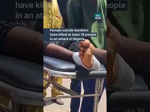 Female suicide bombers have killed at least 18 people in an attack in Nigeria #itvnews #news