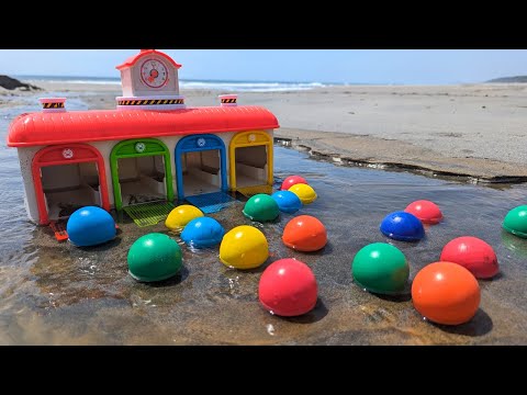 Marble run sandy beach ☆ 4-color garage & natural object course [big colorful balls]