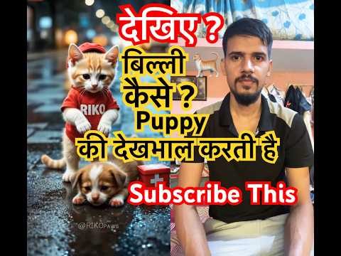 देखिए ? एक बिल्ली 🐈 puppy ki कैसे देखभाल करती है ।#shorts #cat #puppy #ai