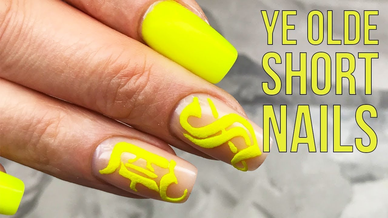 Sugared Neon Calligraphy on Short Square Acrylic Nails