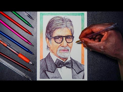 Draw With Me / Sketching AMITABH BACHCHAN with Ballpoint Pens