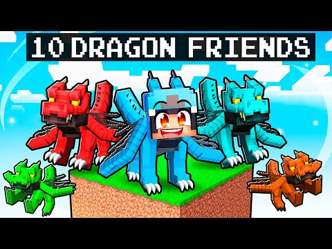 10 FRIENDS On ONE BLOCK But We’re DRAGON MOBS in Minecraft With Crazy Fan Girl!