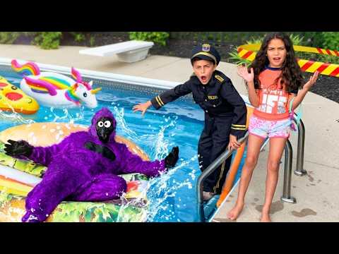 Heidi and Zidane Pretend Play Police Officer Pool Rescue!๐