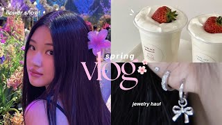aesthetic spring vlog: flower show, cutting my bangs, walking 10k steps, jewelry haul, life update 🌷