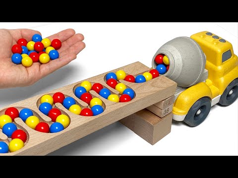Marble Run Race โ HABA Slope & Retro Makita Truck, Excavator, Garbage Truck, Dump Truck, Ambulances