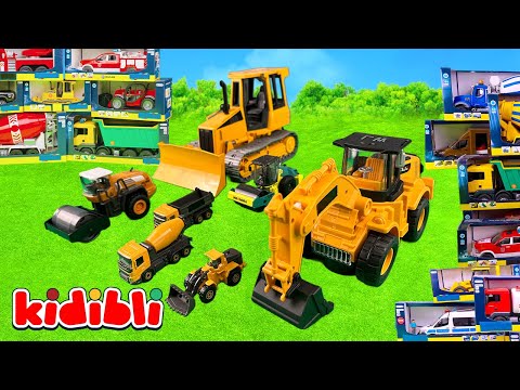 Çocuklar İçin İnşaat Araçları 🚧 Kepçe, Vinç, Çimento Kamyonları ve Daha Fazlası | Kidibli