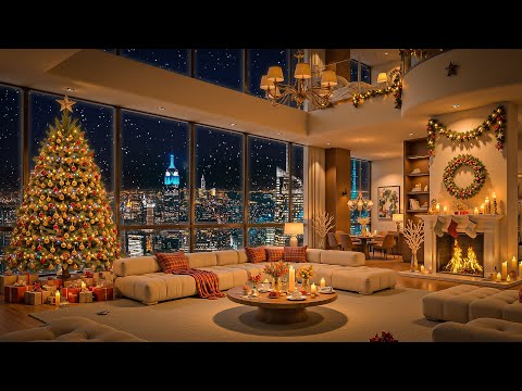 Warm Relaxing Christmas Living Room 🎄 Jazz Music & Fireplace Ambience for Study, Work and Sleep