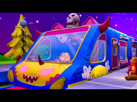 Wheels on the Spooky Train Song, Vehicles Rhymes and Cartoon Videos for Kids