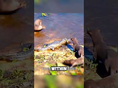 Crocodile vs. Giant Otters: A Fight for Survival! #shorts #viralvideo