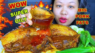 WOW 😮 BIG SIZE OILY FATTY PORK CURRY WITH RICE & LOT OF SALAD MUKBANG | PORK BELLY MUKBANG ASMR