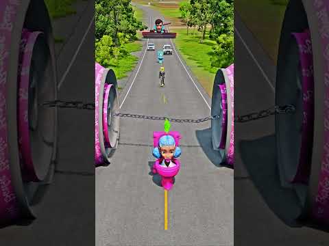 Skibidi Toilest & Speakermans VS Bollard Barbie and Giant Dangerous Chain Crash in BeamNG.drive