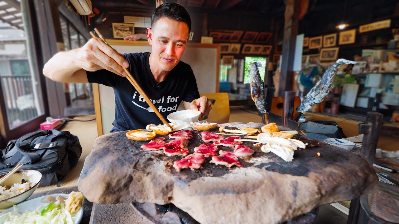 Unbelievable Japanese Food! STONE BBQ in Mountains Japan!