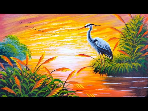 Painting of a beautiful sunset on a lake | painting 555