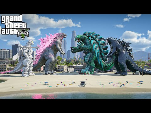 Mechagodzilla II, Godzilla vs Venom Godzilla, Gamera - Epic Battle ( GTA V Mods )