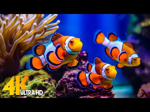 Aquarium 4K VIDEO (ULTRA HD) &#128032; Beautiful Coral Reef Fish - Relaxing Sleep Meditation Music