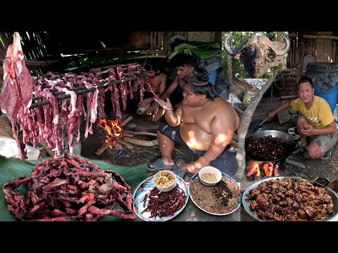 We Try Buff Meat Dry Home Made Buffalo Meat Sukuti Achar Buff Meat Pickle Nepali Village Life