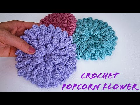 Left handed Crochet /How to crochet POPCORN FLOWER VERY EASY WAY