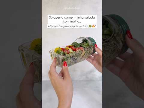 🥗 Pote perfeito pra levar sua salada com molho sem bagunça! #recipientedecozinha#organização#salada