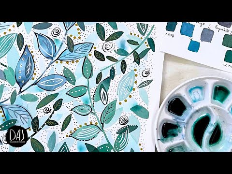 Relax and paint with Blues and Greens and forget about your troubles with Watercolor Therapy