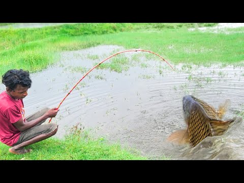 Best Fishing Video 🎣🐟 2025 | Village Small Boy Catch Fish by Hook From Canal With Beautiful Nature