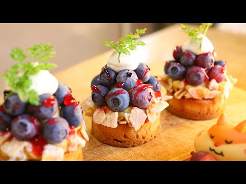庭で採れたブルーベリーを使って小さなブルーベリータルト作り｜Coris cooking