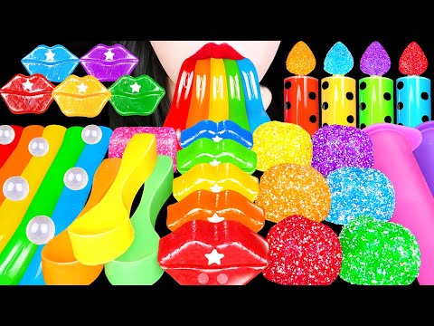 ASMR RAINBOW DESSERTS KOHAKUTO 신기한 젤리 슈터, 무지개 입술 코하쿠토 RAINBOW DRINKS, LIPS EDIBLE SPOOPS MUKBANG 먹방